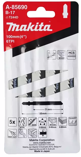 MAKITA PISTOSAHANTERÄ 70MM HCS, B17, NOPEA JA KARKEA KAARRESAHAUS PUU/MUOVI, 5 KPL - Pisto- ja puukkosahan terät - A-85690 - 2