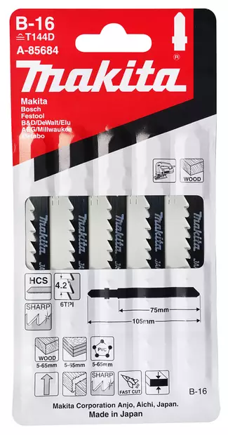 MAKITA PISTOSAHANTERÄ 75MM HCS, B16, NOPEA JA KARKEA SAHAUS PUU/MUOVI, 5 KPL - Pisto- ja puukkosahan terät - A-85684 - 2