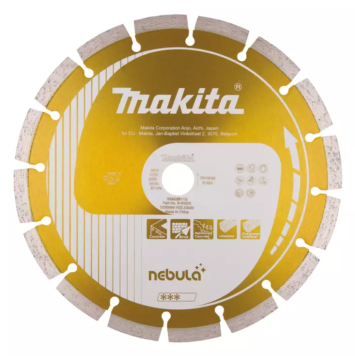 MAKITA TIMANTTIKATKAISULAIKKA 230X22,23MM, NEBULA, SEGMENTTIKORKEUS 10MM - Kulmahiomakoneen terät - B-54025 - 1